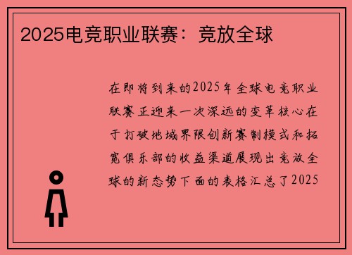 2025电竞职业联赛：竞放全球